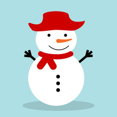 Snowman vector illustration. Christmas character. Cartoon cute white snowman attributes of Christmas.