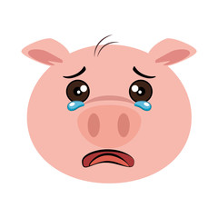 crying pig emoji kawaii vector illustration design