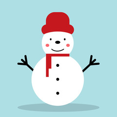 Snowman vector illustration. Christmas character. Cartoon cute white snowman attributes of Christmas.
