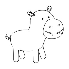hippopotamus cartoon in black silhouette with thin contour vector illustration