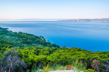 Fototapeta premium Amazing colorful sunset on the Adriatic sea in Riviera Makarska, Croatia