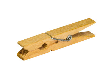 Isolated wooden clothes clip on white background with clipping path