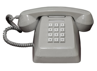 Isolated old model desk phone on white background with clipping path