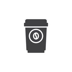 Paper coffee cup icon vector, filled flat sign, solid pictogram isolated on white. Coffee take away symbol, logo illustration.