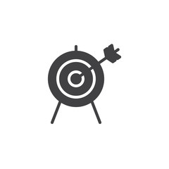 Obraz premium Target with arrow icon vector, filled flat sign, solid pictogram isolated on white. Archery aiming symbol, logo illustration.