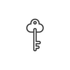 Vintage key line icon, outline vector sign, linear style pictogram isolated on white. Password symbol, logo illustration. Editable stroke