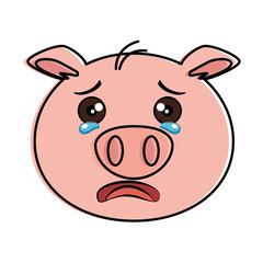 crying pig emoji kawaii vector illustration design