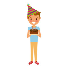 man holding birthday cake with candles vector illustration