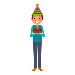 man holding birthday cake with candles vector illustration