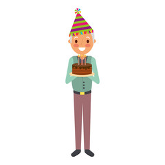 old man grandpa holding birthday cake with candles vector illustration