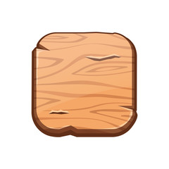 Vector cartoon square wooden button for game assets, ui development. GUI element.