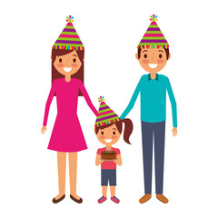 family parents and child holding birthday cake celebration vector illustration