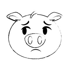 cute sad pig emoji kawaii vector illustration design