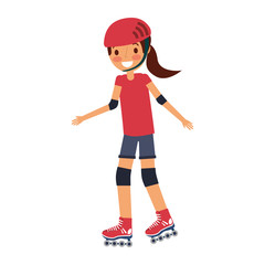 kid wearing helmet and roller skate funny vector illustration
