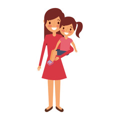 mom carrying her little daughter vector illustration