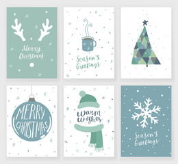 Set of 6 cute Christmas cards with hand written lettering
