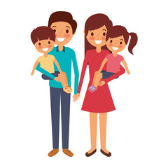 family dad with little son and mom holding daughter vector illustration