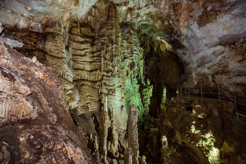 ALUSHTA, CRIMEA - November 07, 2017: The karst cave of Emine Bair Hosar in Chatyr-Dah mountain in Crimea