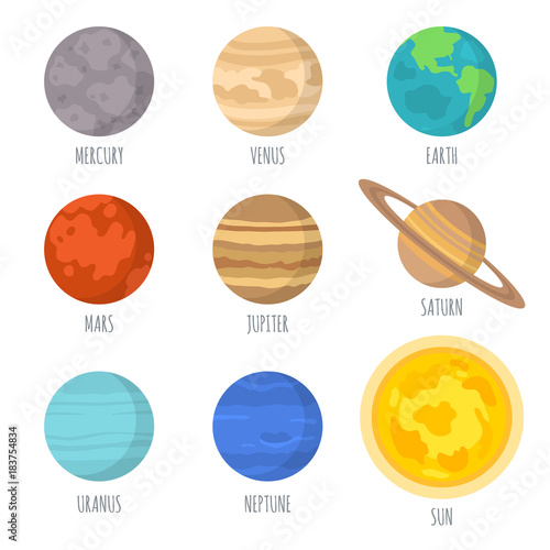 Vector Illustration Of The Solar System Planets Signed With