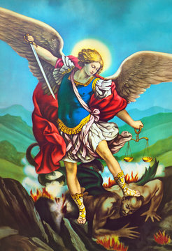 San Michele arcangelo,immagine sacra di arte antica,popolare devozionale