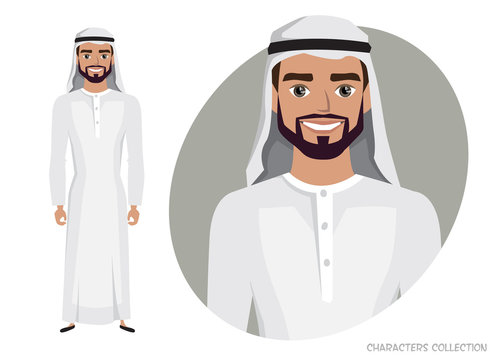 Arab Man character is happy and smiling.