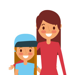 cute mom embracing her teen daughter vector illustration