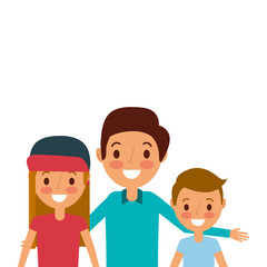 portrait embracing dad with daughter and son happy vector illustration