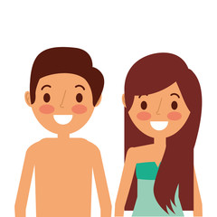 young couple embracing wearing swimsuits vector illustration