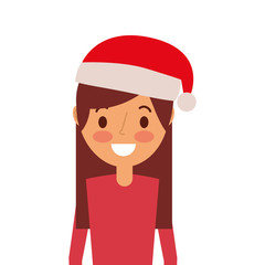 portrait cartoon woman smiling character wearing christmas hat vector illustration