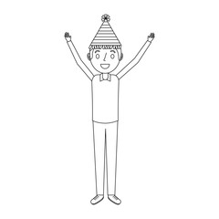 happy man wearing party hat with arms up vector illustration