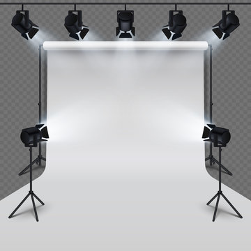 Lighting equipment and professional photography studio white blank isolated on transparent background