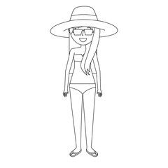 woman mother wear swimsuit hat sunglasses and flip flops vector illustration
