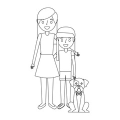 mom embracing with her daughter and dog vector illustration