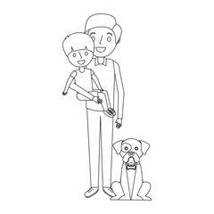 father holding their son with her dog vector illustration