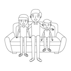 dad with her son and daughter sitting in the sofa vector illustration