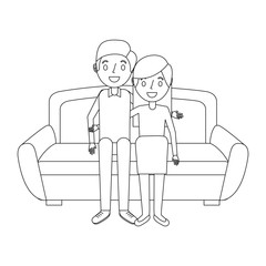 cute couple parents together sitting in the sofa vector illustration