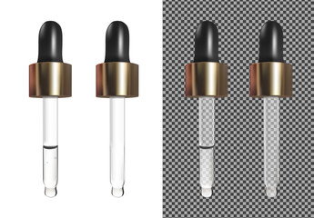 Realistic vector glass dropper for cosmetics and medicines