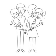 family dad with little son and mom holding daughter vector illustration outline