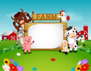 Fototapeta premium Collection farm animals with wooden sign