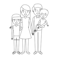 happy family standing together parents and childs vector illustration outline