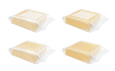 Transparent packaging with cheese or butter