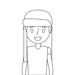 portrait girl young cartoon female kid vector illustration outline