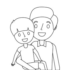portrait dad carrying her son vector illustration outline