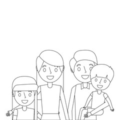 portrait family dad carrying son and mom daughter vector illustration outline