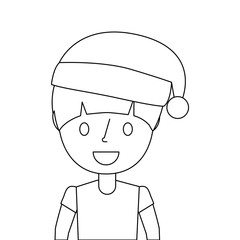 happy cartoon boy young wearing christmas hat vector illustration outline