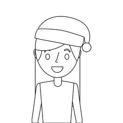 portrait cartoon woman smiling character wearing christmas hat vector illustration outline
