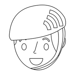 little young boy wearing sport helmet vector illustration outline