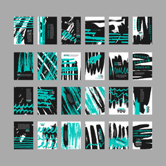 Set of artistic freehand creative universal cards.