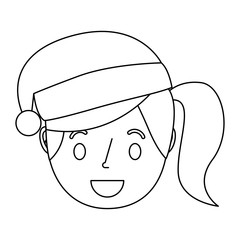 Obraz na płótnie Canvas little girl smiling wearing christmas hat vector illustration outline