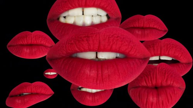 sequence of different images of woman's beautiful full red lips